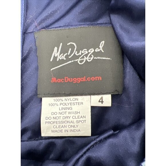 Mac Duggal Size 4 Navy Blue SEQUINED V-NECK CAPE SLEEVE BEADED WAIST GOWN 4808 - Picture 10 of 11